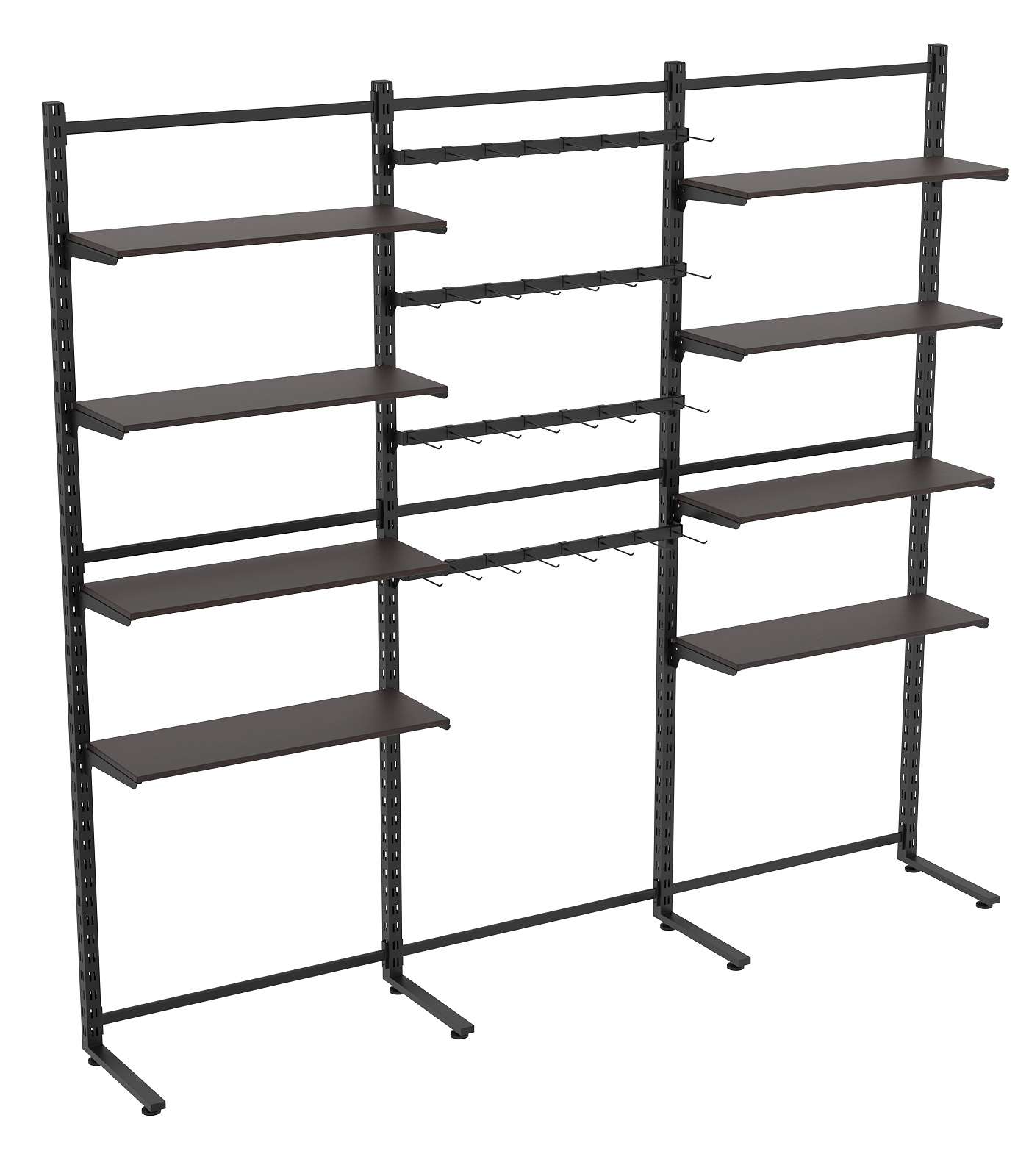 Пристенная система с 8-ю полками ДСП для одежды и под крючки ЛОФТ №12-1 (2700-2400мм) Дуб Венге