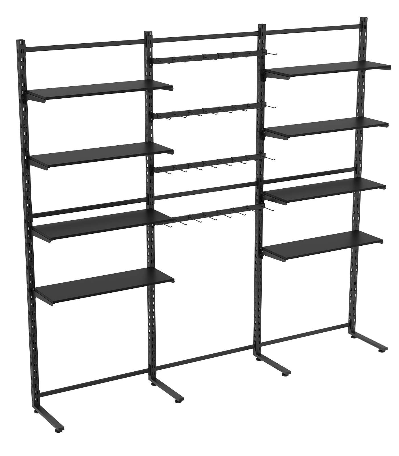 Пристенная система с 8-ю полками ДСП для одежды и под крючки ЛОФТ №12-1 (2700-2400мм) Черный