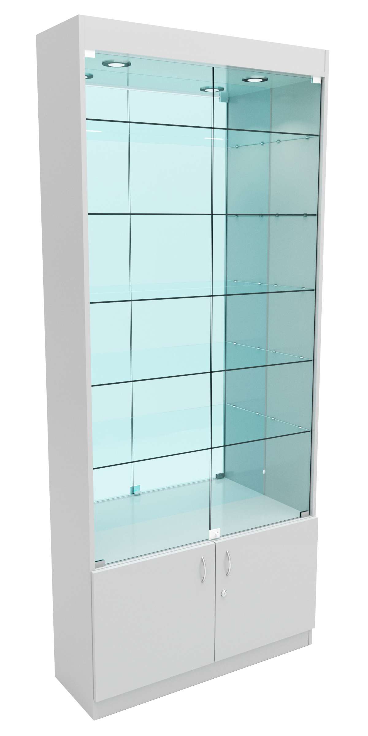 Стеклянная витрина серии Эконом № 300-3-5 (задняя стенка Зеркало) Серый