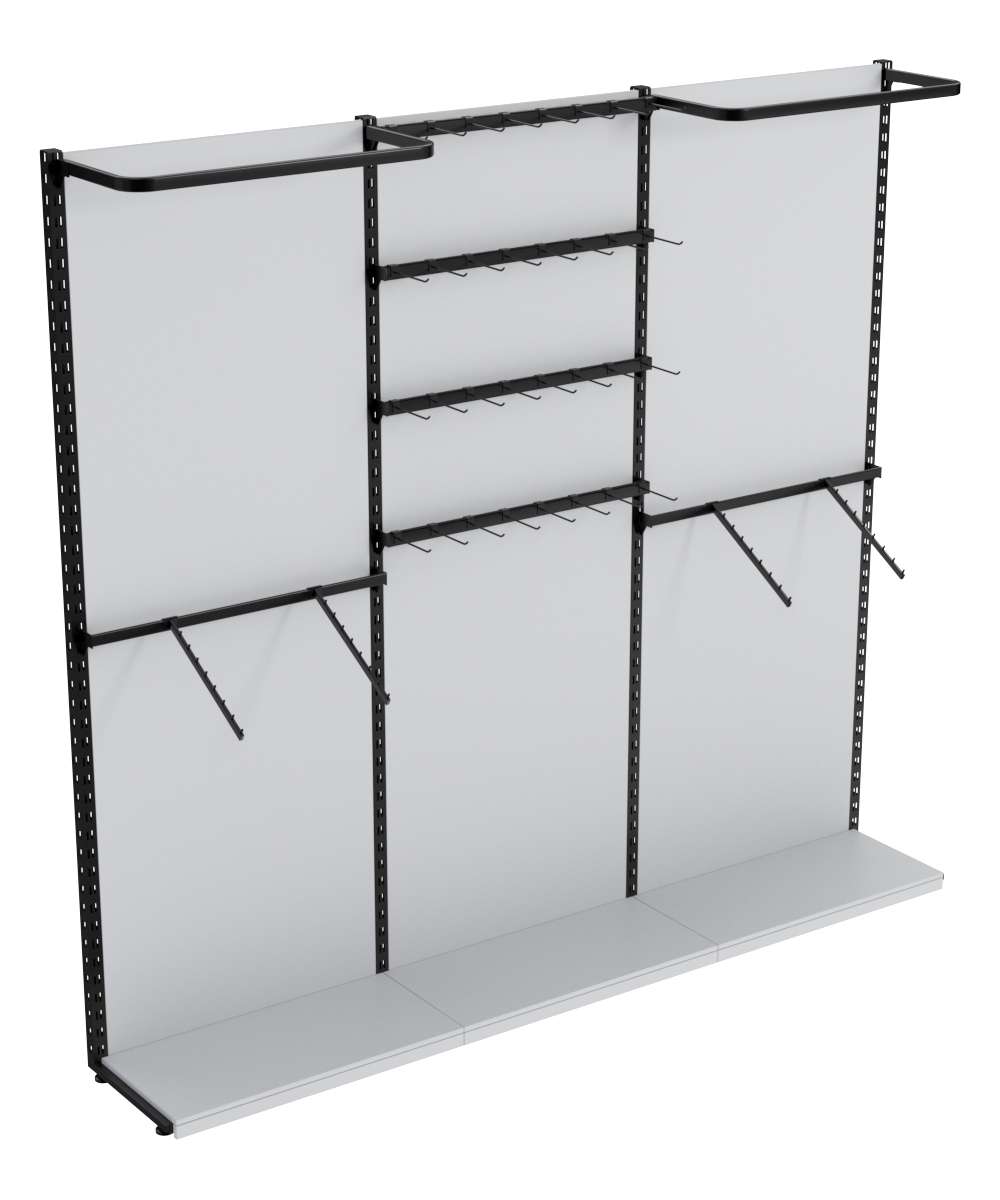 Пристенная система с комбо - поручнями для одежды и под крючки ЛОФТ №3-1-ЗС 2700мм Серый