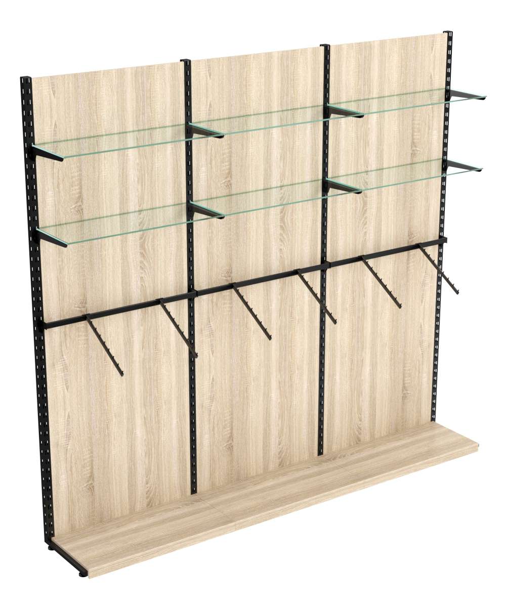 Пристенная система с кронштейнами и прозрачными полками для одежды ЛОФТ №4-ЗС 2700мм Дуб сонома