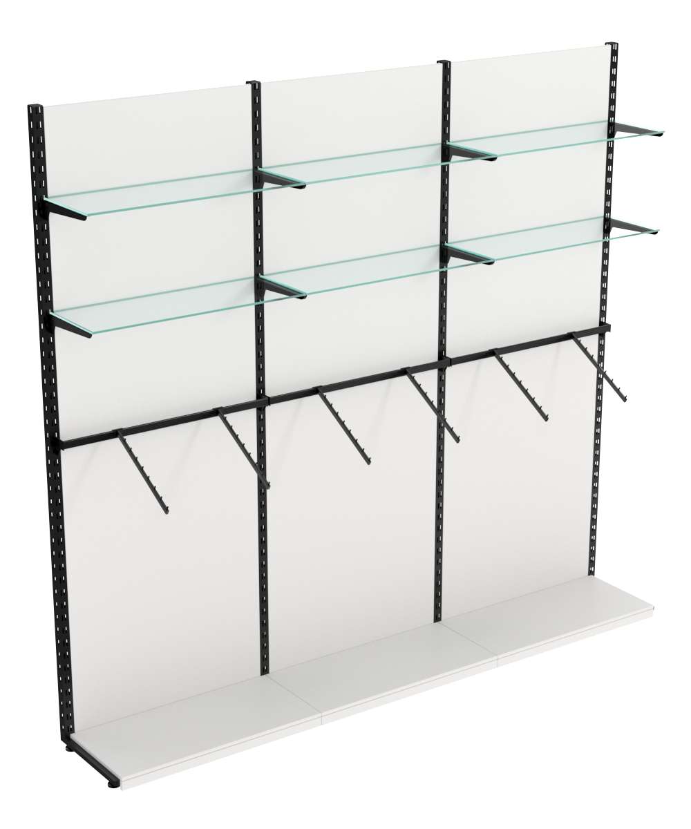 Пристенная система с кронштейнами и прозрачными полками для одежды ЛОФТ №4-ЗС 2700мм Белый