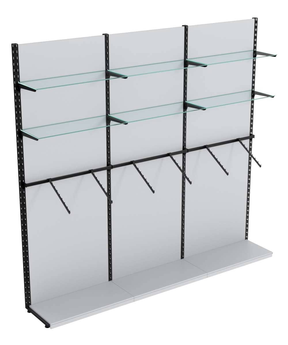 Пристенная система с кронштейнами и прозрачными полками для одежды ЛОФТ №4-ЗС 2700мм Серый