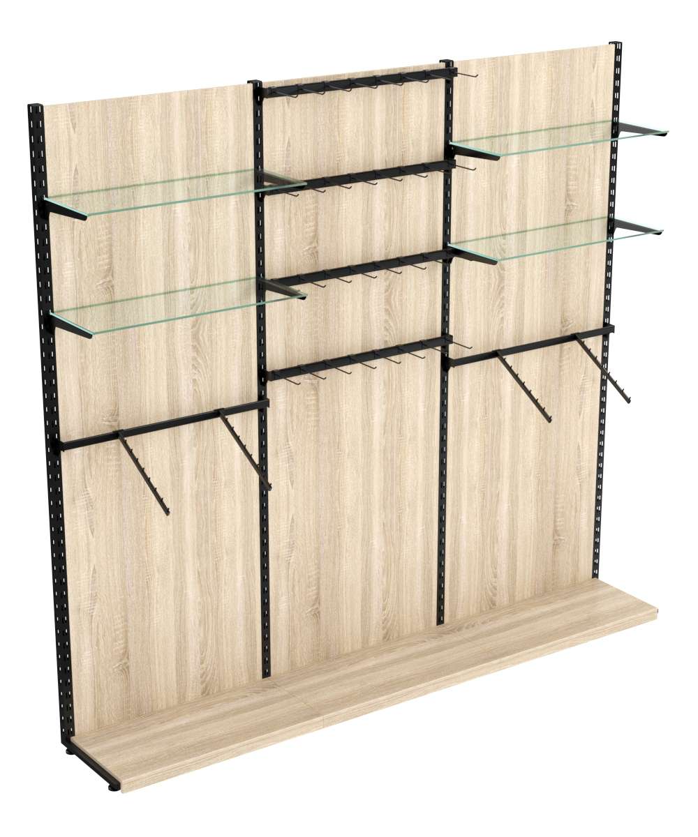 Пристенная система с кронштейнами и стекл полками для одежды и крючки ЛОФТ №4-1-ЗС 2700мм Дуб сонома