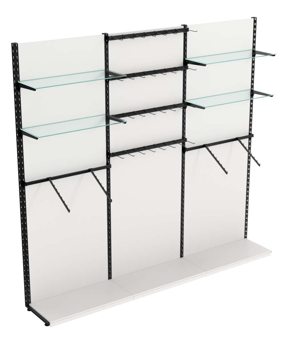 Пристенная система с кронштейнами и стекл полками для одежды и крючки ЛОФТ №4-1-ЗС 2700мм Белый