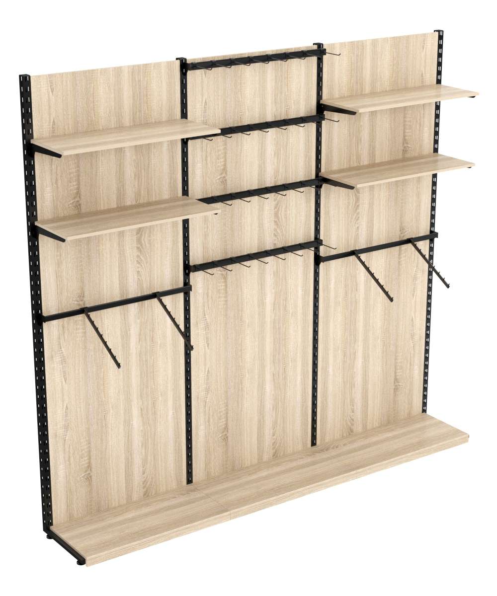 Пристенная система с кронштейнами и полками ДСП для одежды и крючки ЛОФТ №6-1-ЗС 2700мм Дуб сонома