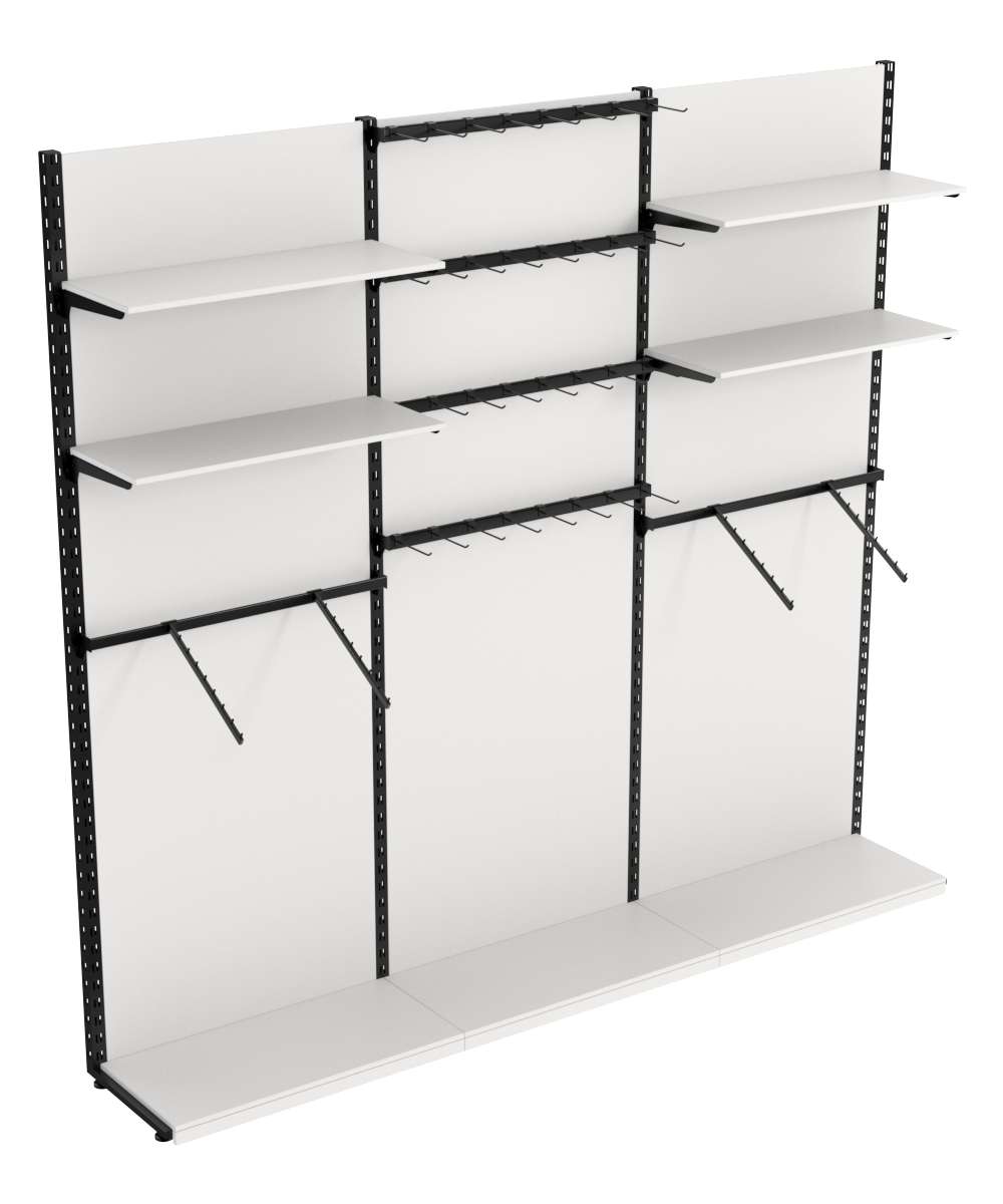 Пристенная система с кронштейнами и полками ДСП для одежды и крючки ЛОФТ №6-1-ЗС 2700мм Белый