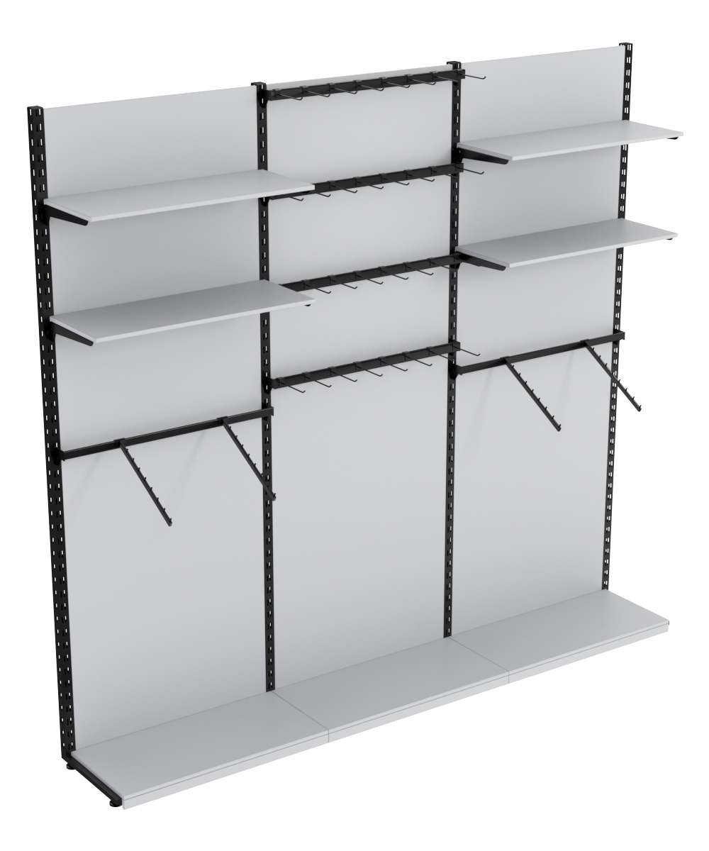 Пристенная система с кронштейнами и полками ДСП для одежды и крючки ЛОФТ №6-1-ЗС 2700мм Серый