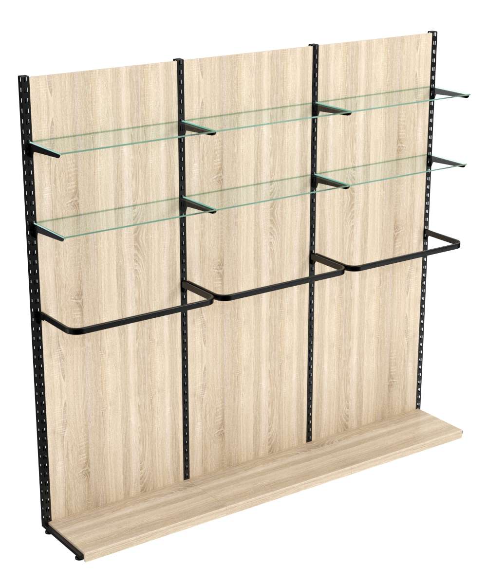 Пристенная система с П-поручнем и прозрачными полками для одежды ЛОФТ №7-ЗС 2700мм Дуб сонома