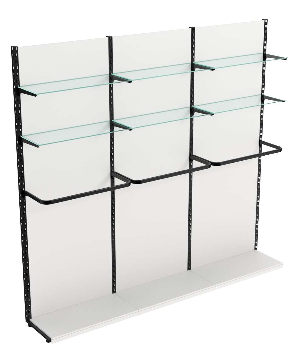 Пристенная система с П-поручнем и прозрачными полками для одежды ЛОФТ №7-ЗС 2700мм Белый