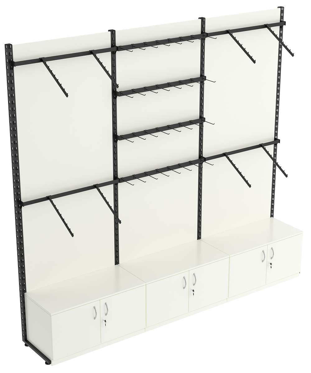 Пристенная система с пристенными поручнями для одежды и под крючки ЛОФТ №2-1-ЗС-Н 2700мм Белый