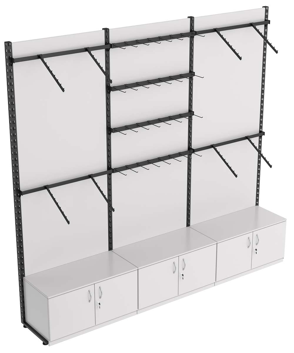 Пристенная система с пристенными поручнями для одежды и под крючки ЛОФТ №2-1-ЗС-Н 2700мм Серый