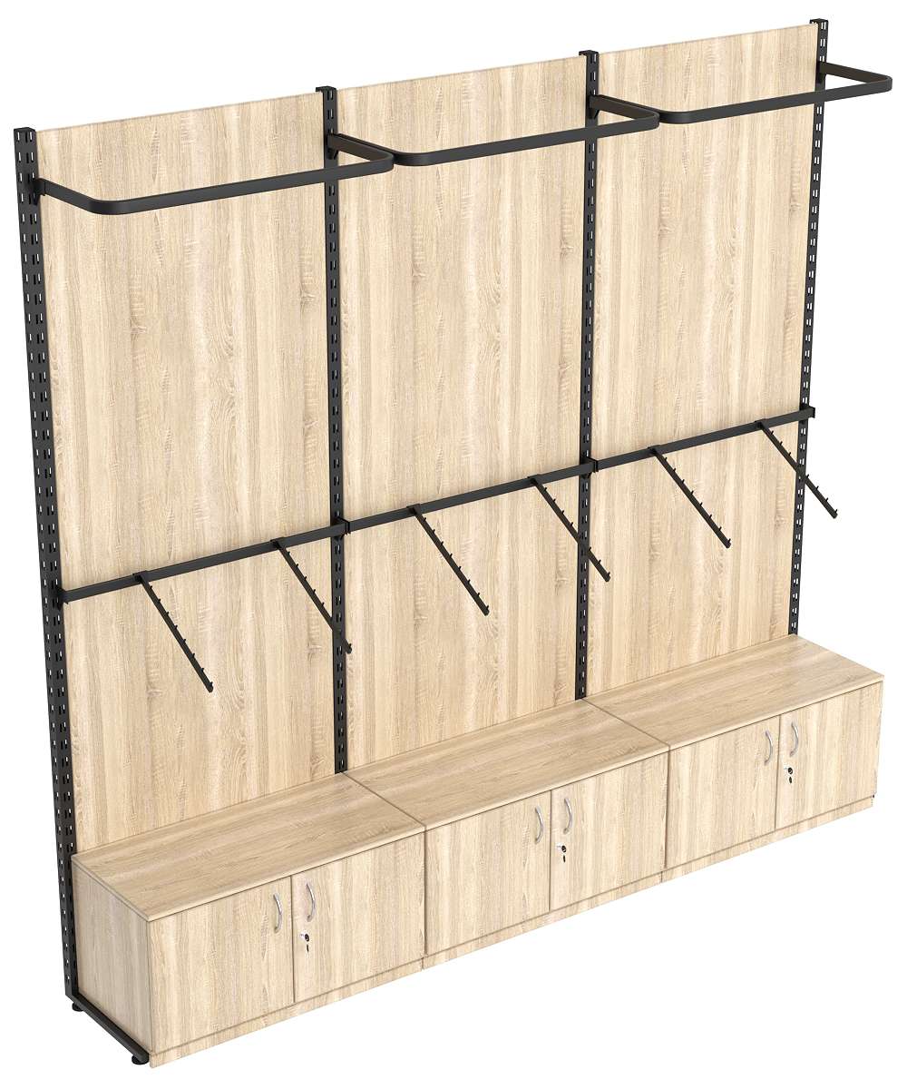 Пристенная система с комбо - поручнями для одежды ЛОФТ №3-ЗС-Н 2700мм Дуб сонома