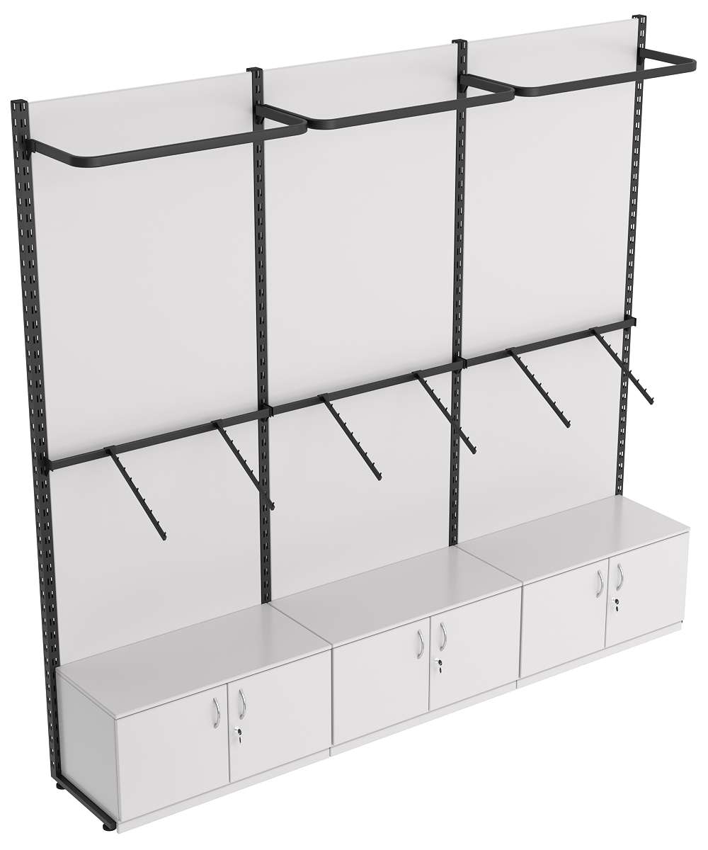 Пристенная система с комбо - поручнями для одежды ЛОФТ №3-ЗС-Н 2700мм Серый