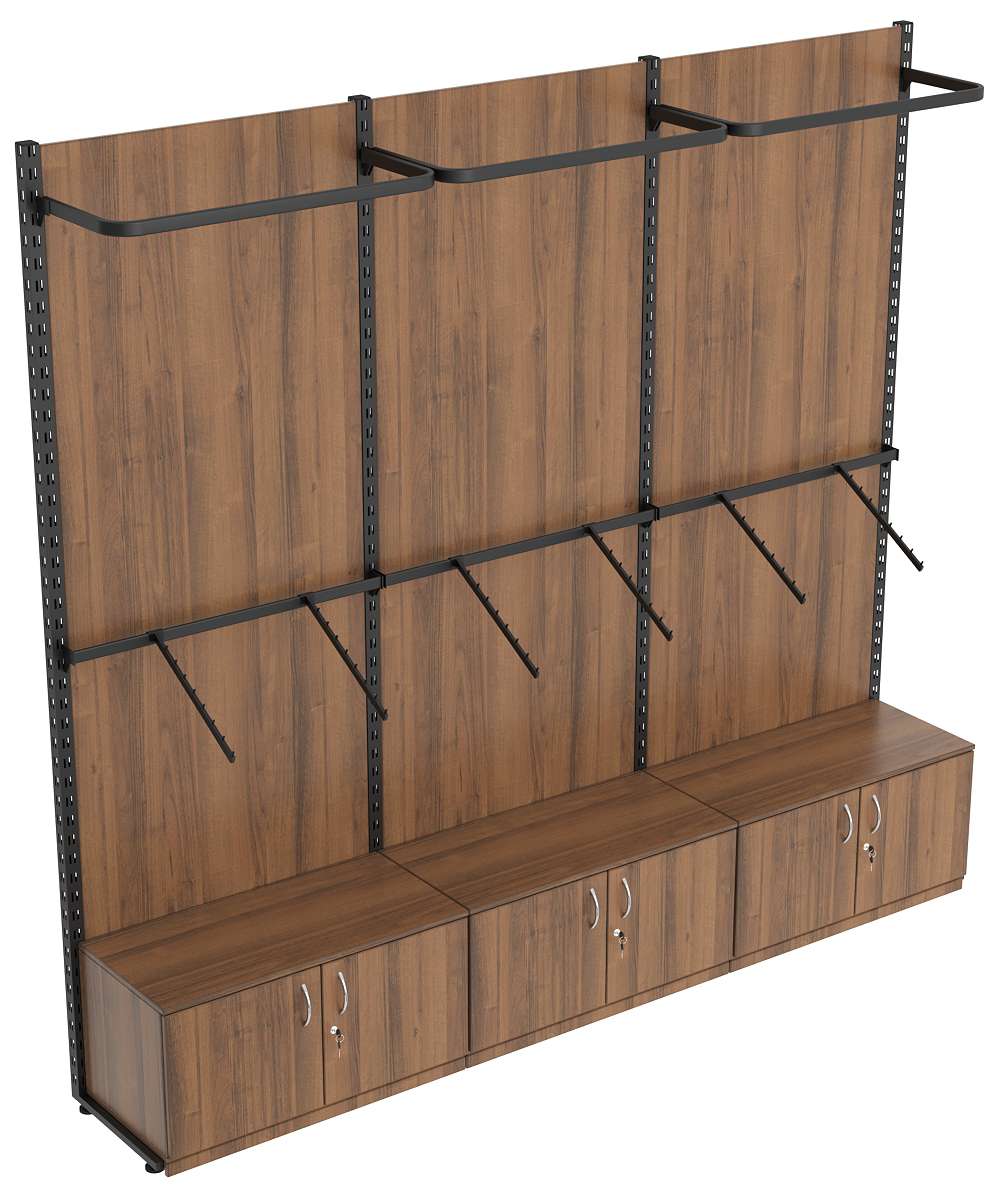 Пристенная система с комбо - поручнями для одежды ЛОФТ №3-ЗС-Н 2700мм Орех