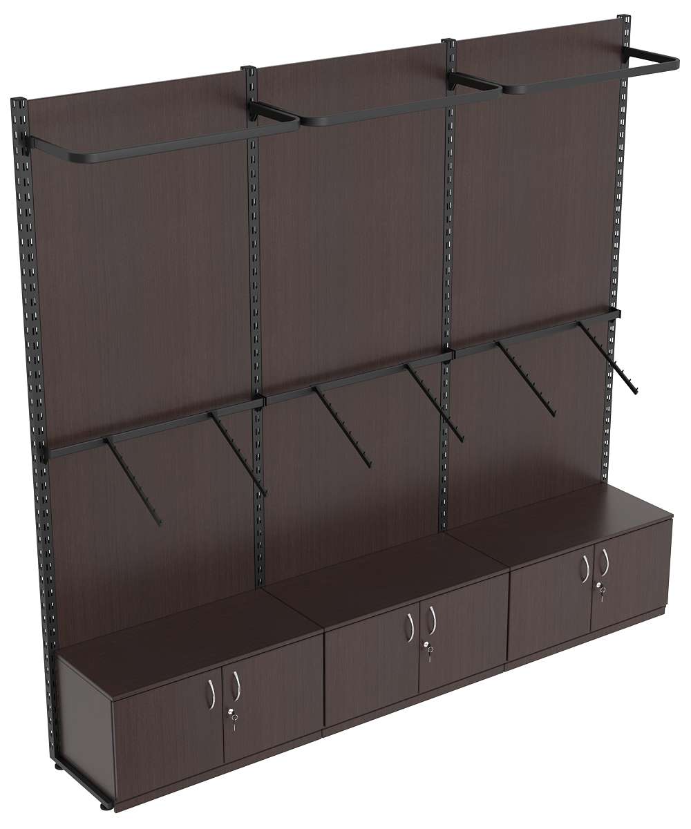 Пристенная система с комбо - поручнями для одежды ЛОФТ №3-ЗС-Н 2700мм Дуб Венге