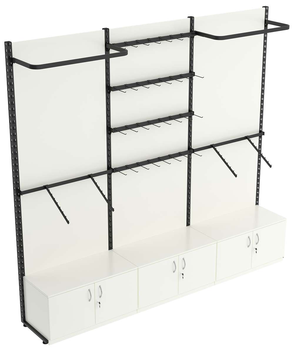 Пристенная система с комбо - поручнями для одежды и под крючки ЛОФТ №3-1-ЗС-Н 2700мм Белый