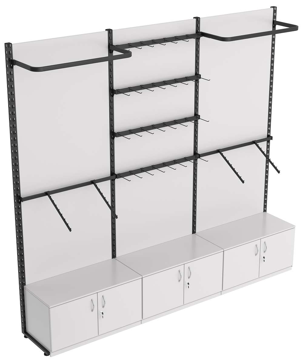 Пристенная система с комбо - поручнями для одежды и под крючки ЛОФТ №3-1-ЗС-Н 2700мм Серый