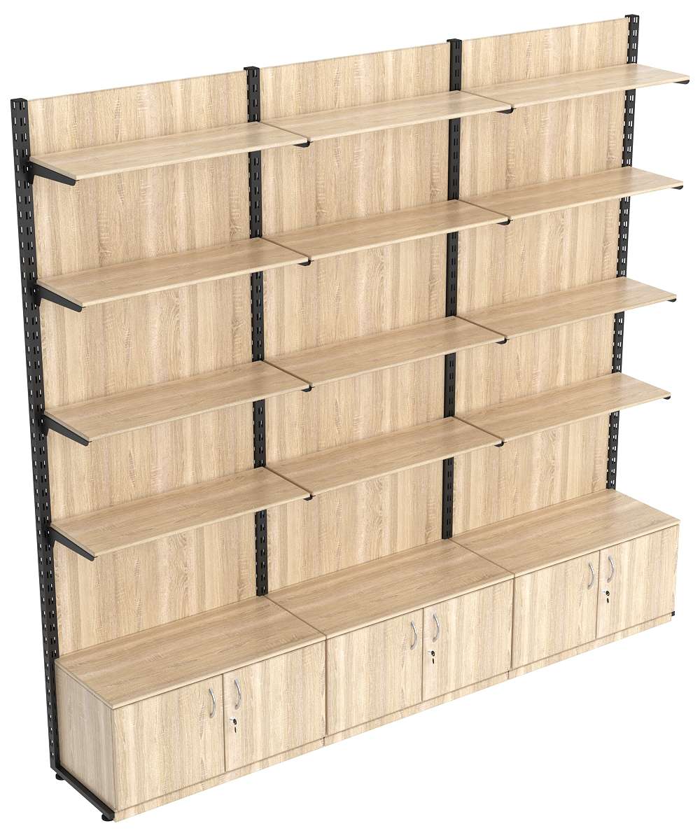 Пристенная система с 12-ю полками ДСП для одежды ЛОФТ №12-ЗС-H 2700мм Дуб сонома