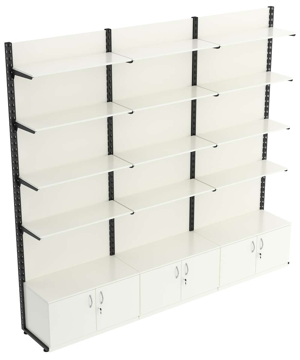 Пристенная система с 12-ю полками ДСП для одежды ЛОФТ №12-ЗС-H 2700мм Белый