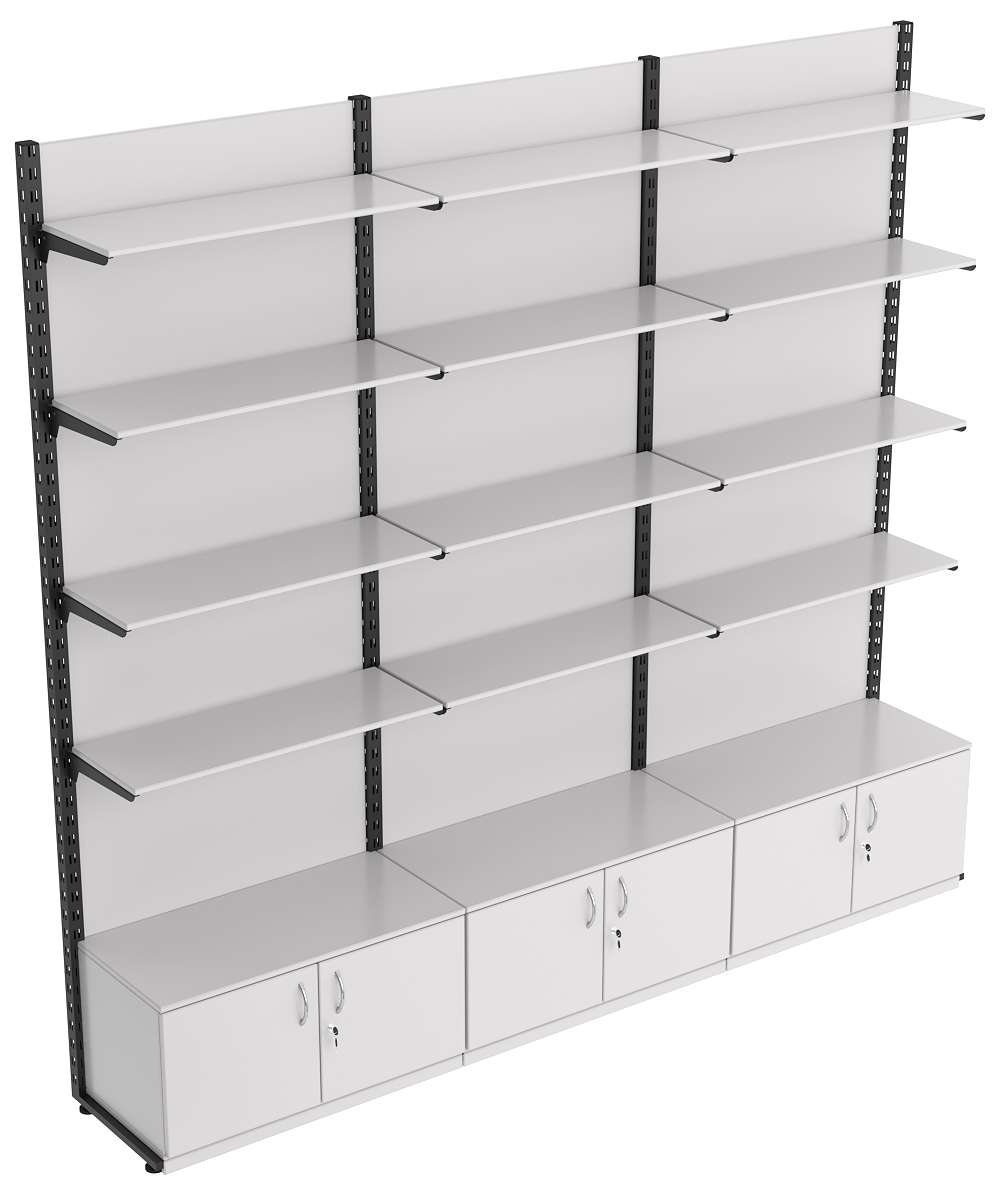 Пристенная система с 12-ю полками ДСП для одежды ЛОФТ №12-ЗС-H 2700мм Серый