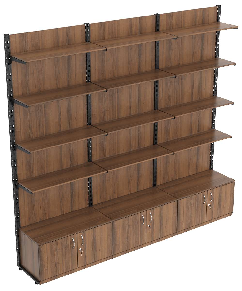Пристенная система с 12-ю полками ДСП для одежды ЛОФТ №12-ЗС-H 2700мм Орех