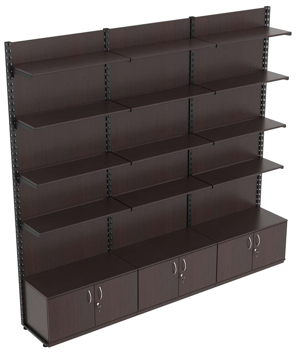 Пристенная система с 12-ю полками ДСП для одежды ЛОФТ №12-ЗС-H 2700мм Дуб Венге