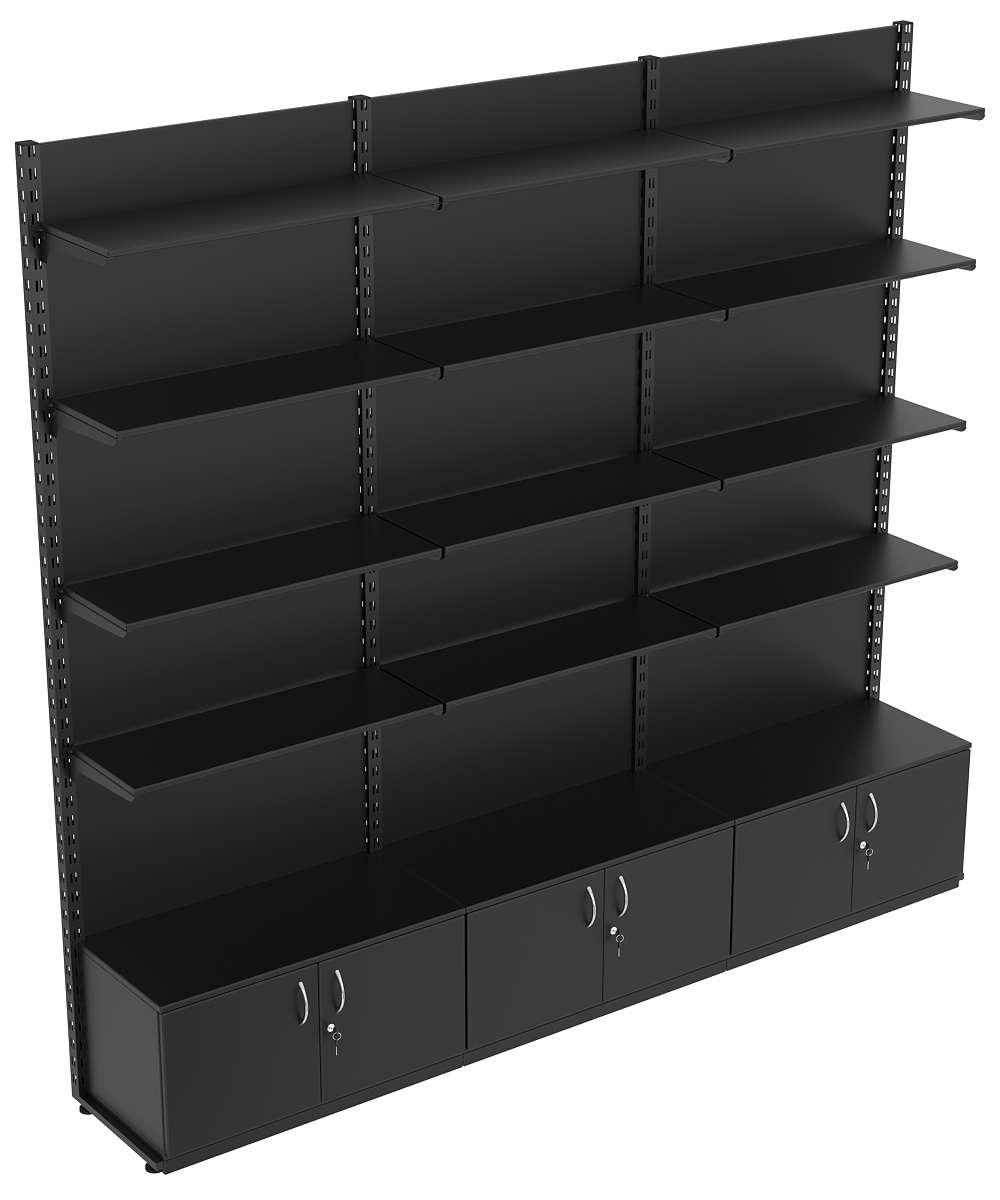 Пристенная система с 12-ю полками ДСП для одежды ЛОФТ №12-ЗС-H 2700мм Черный