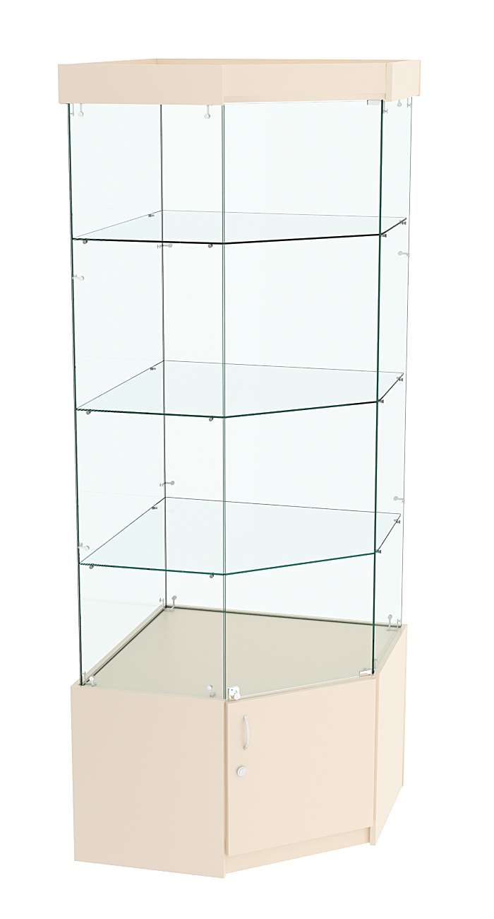 Витрина "Истра" угловая №13 (задние стенки - стекло) Крем Вайс