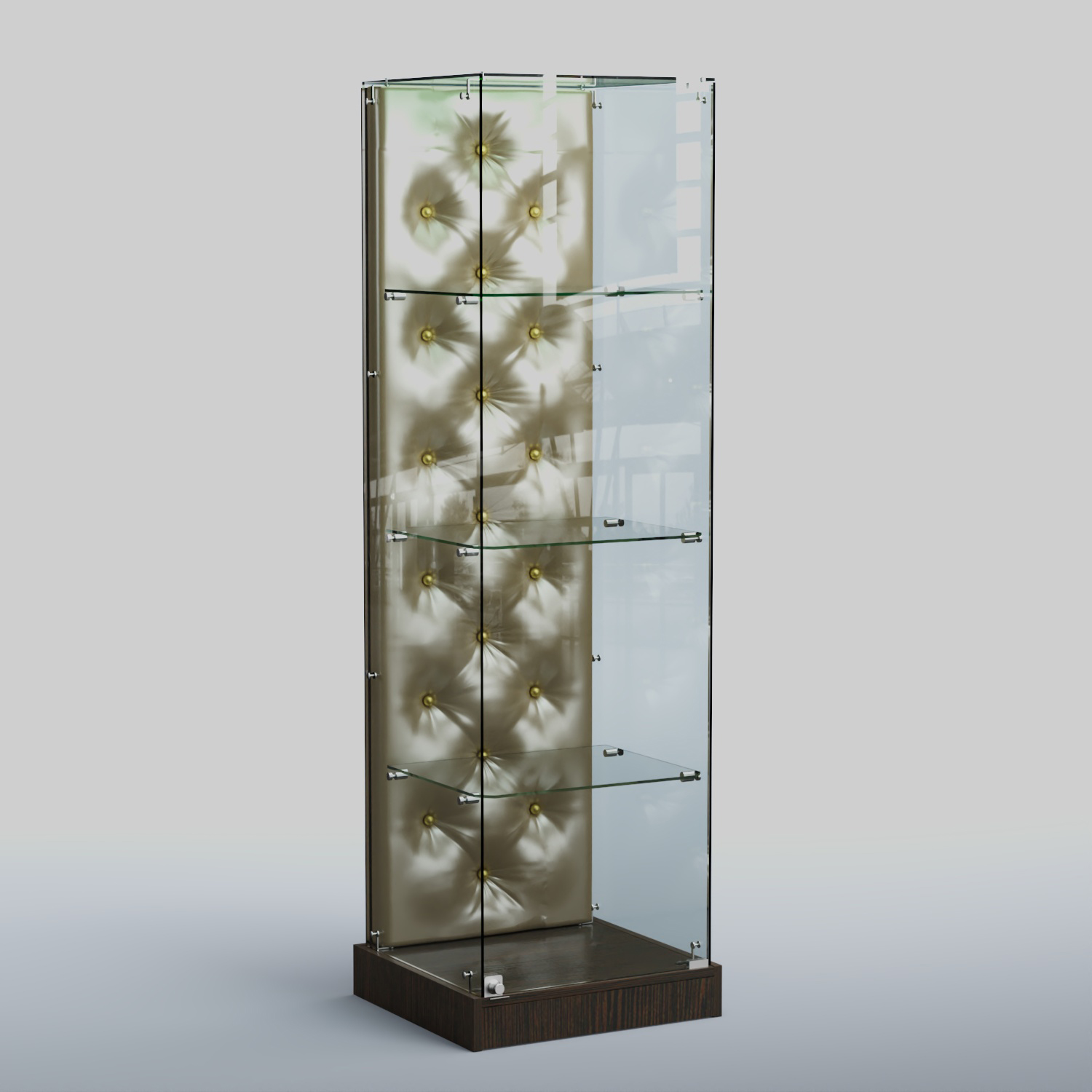 Низкая стеклянная витрина КАПИТОНЕ №1-ХП Дуб Венге + Экокожа золотистая