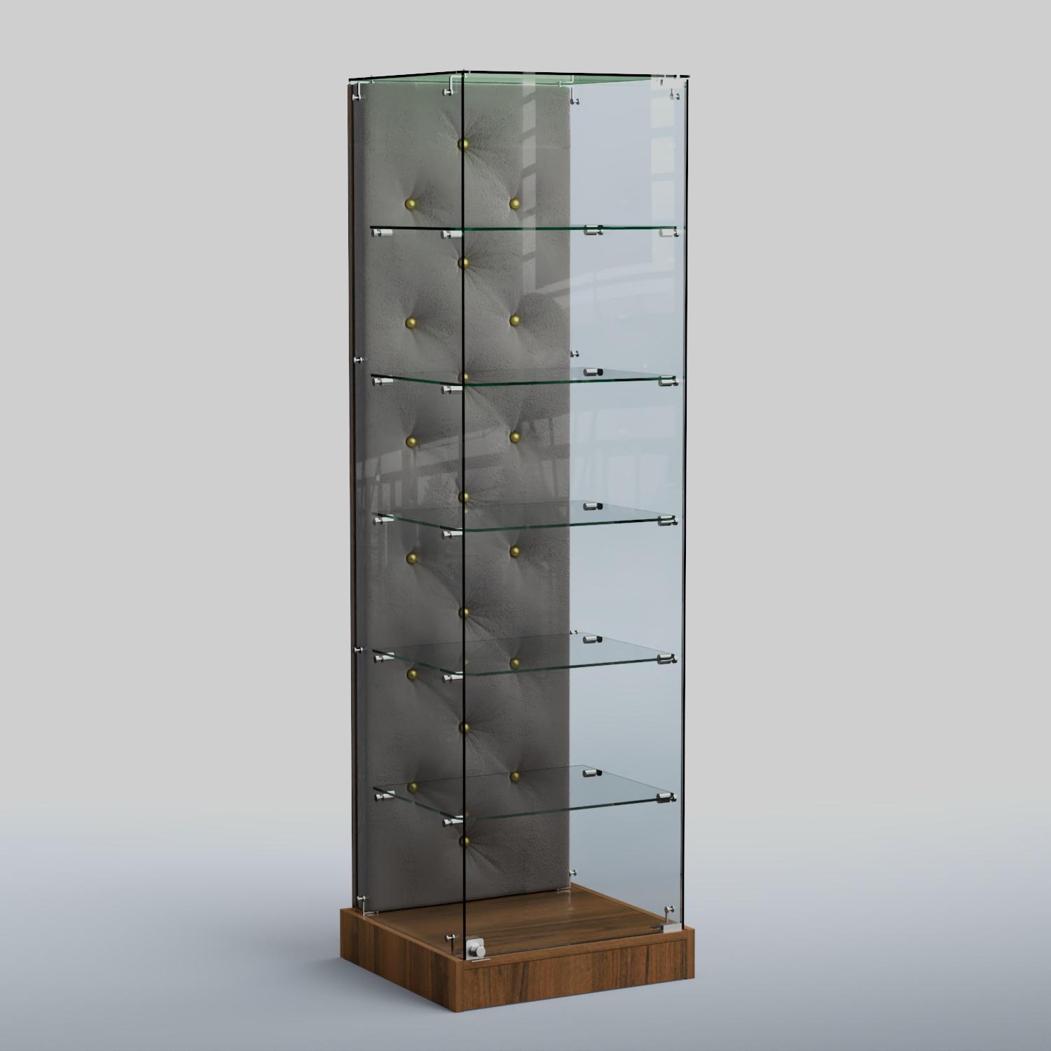 Низкая стеклянная витрина КАПИТОНЕ №501-ХП Орех + Велюр 15 Silver