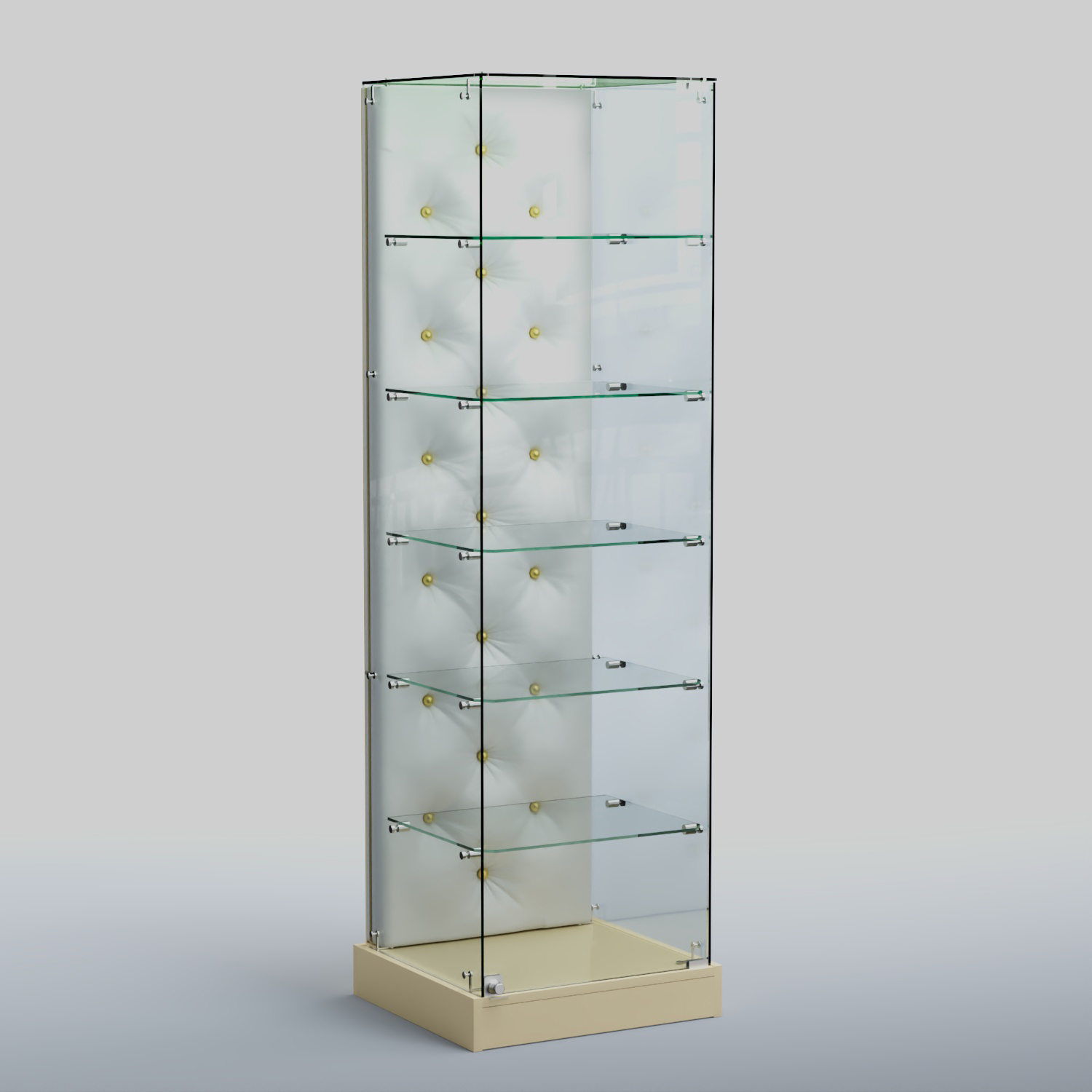 Низкая стеклянная витрина КАПИТОНЕ №501-ХП Крем вайс + Экокожа белая