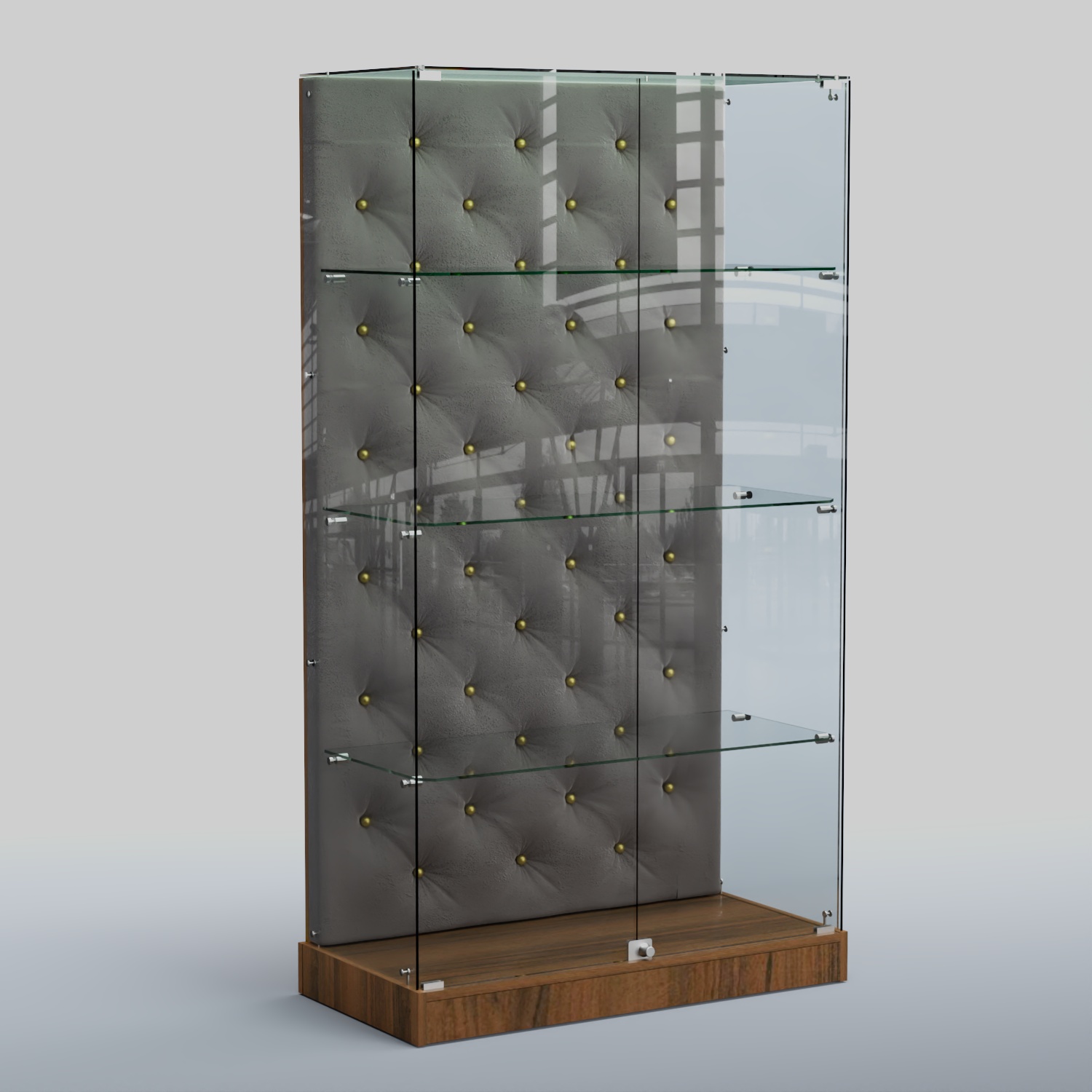 Низкая стеклянная витрина КАПИТОНЕ №5-ХП Орех + Велюр 15 Silver