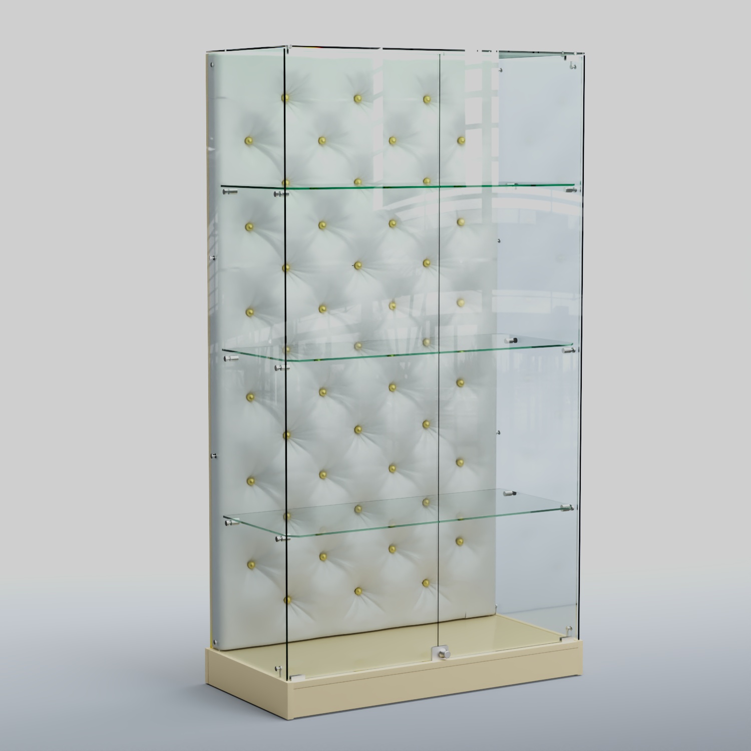 Низкая стеклянная витрина КАПИТОНЕ №5-ХП Крем вайс + Экокожа белая
