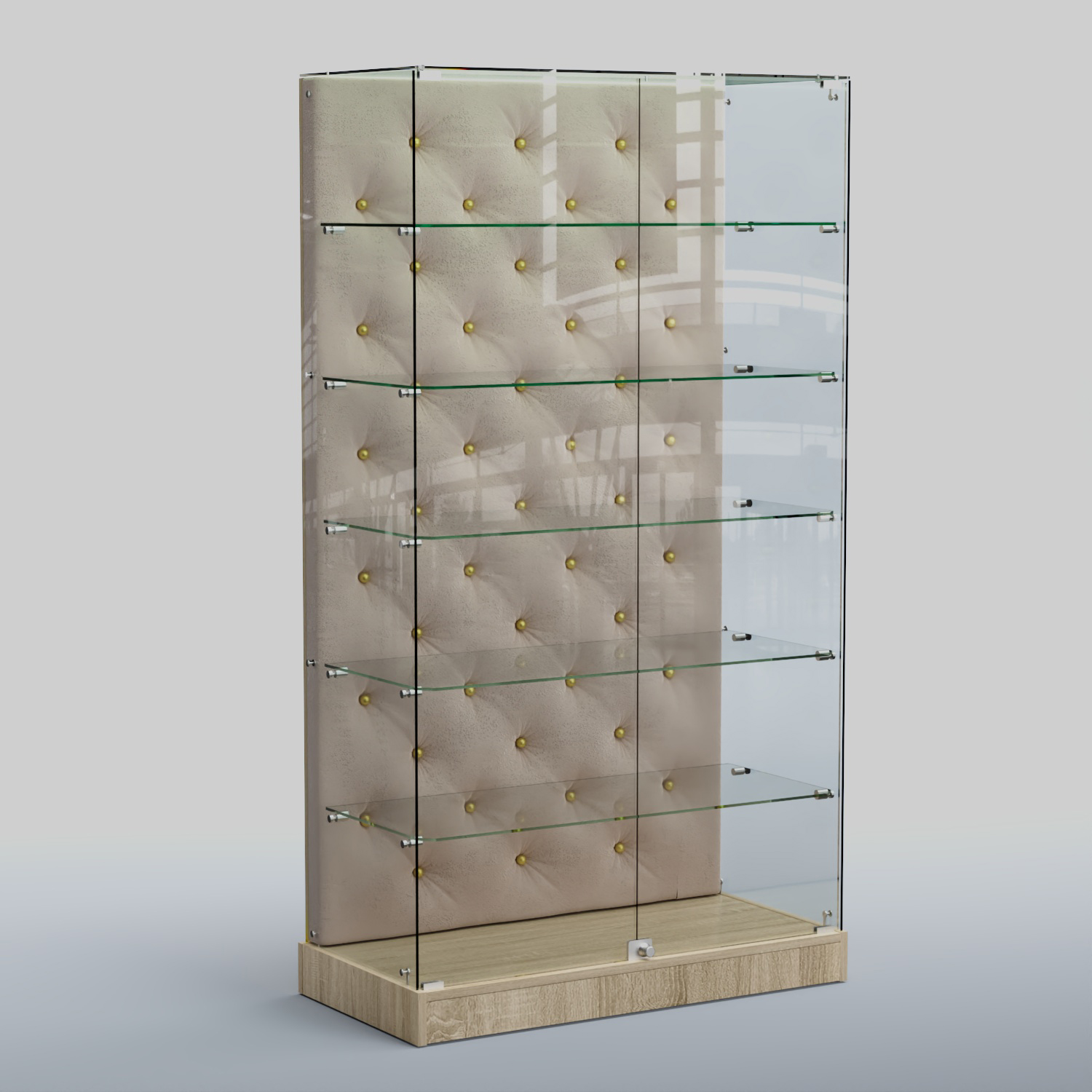 Низкая стеклянная витрина с КРЕМОВЫМ БАРХАТОМ ХП-505 (карета золото) Дуб сонома + 02 Beige