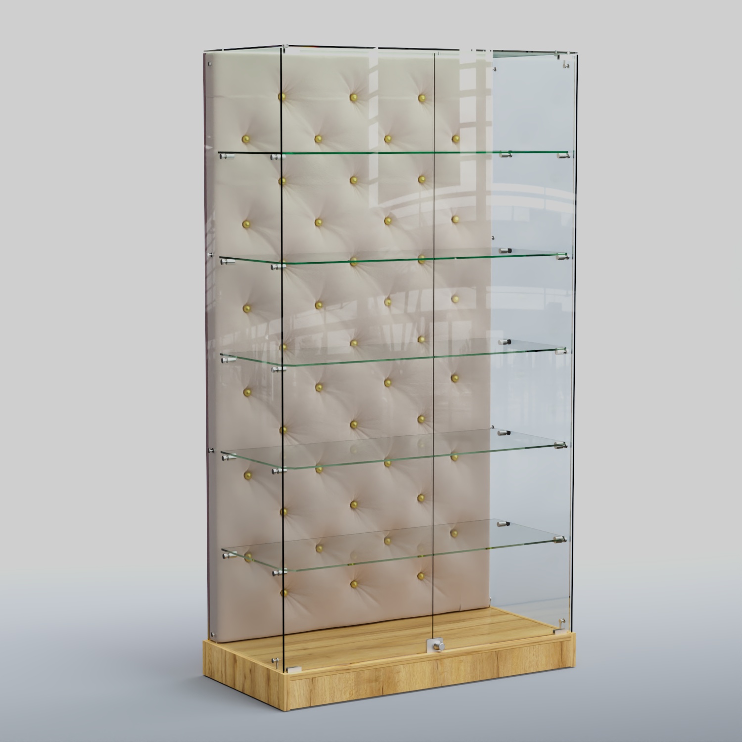 Низкая стеклянная витрина с КРЕМОВЫМ БАРХАТОМ ХП-505 (карета золото) Дуб Золотистый + 01 Cream