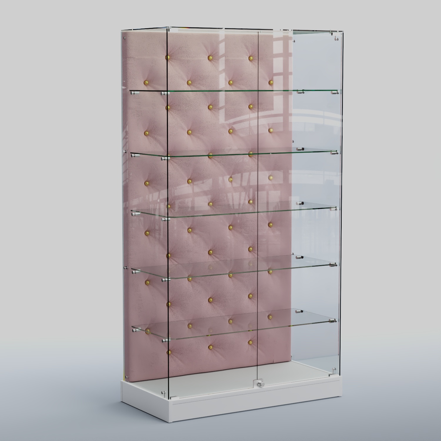 Низкая стеклянная витрина с КРЕМОВЫМ БАРХАТОМ ХП-505 (карета золото) Белый + 14 Flamingo