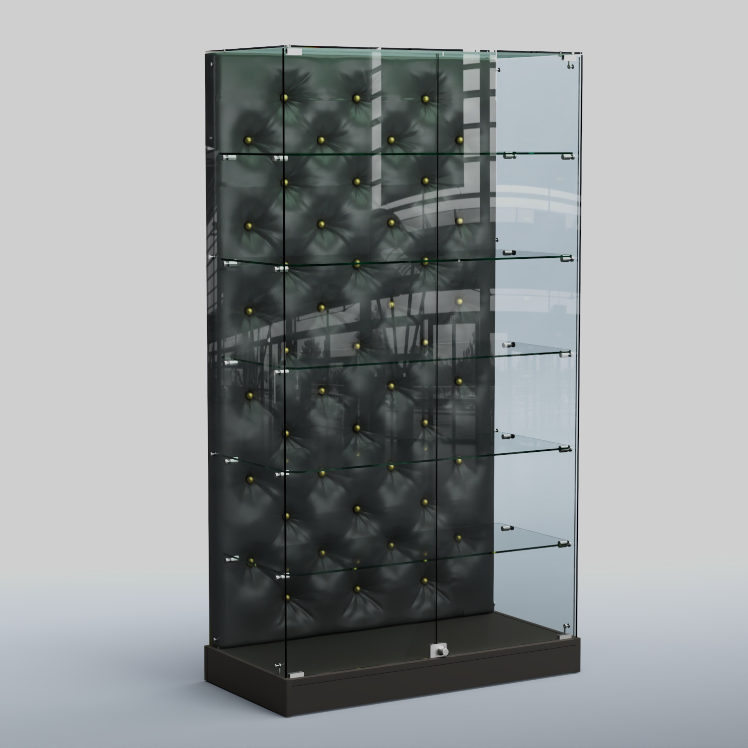 Низкая стеклянная витрина с КРЕМОВЫМ БАРХАТОМ ХП-505 (карета золото) Черный + Экокожа черная