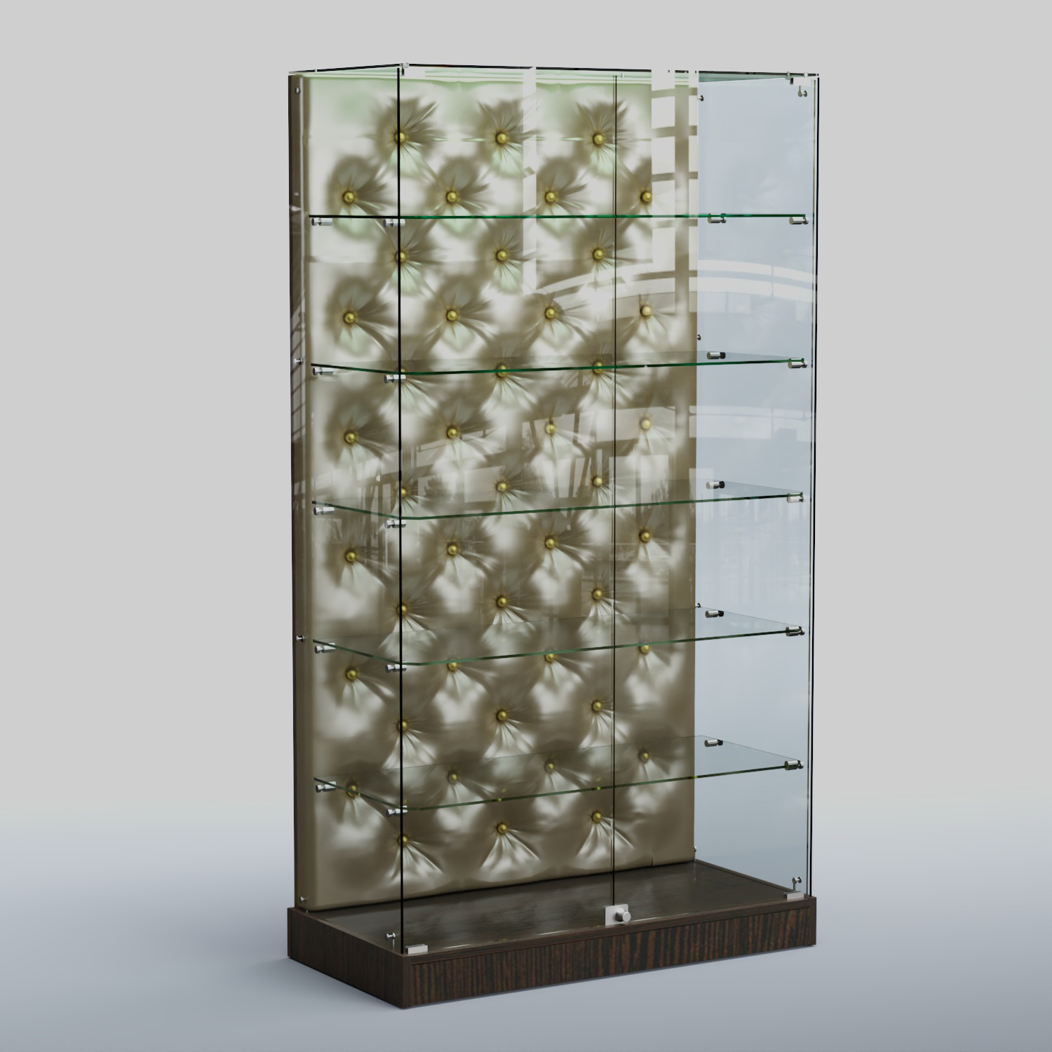 Низкая стеклянная витрина с КРЕМОВЫМ БАРХАТОМ ХП-505 (карета золото) Дуб Венге + Экокожа золотистая