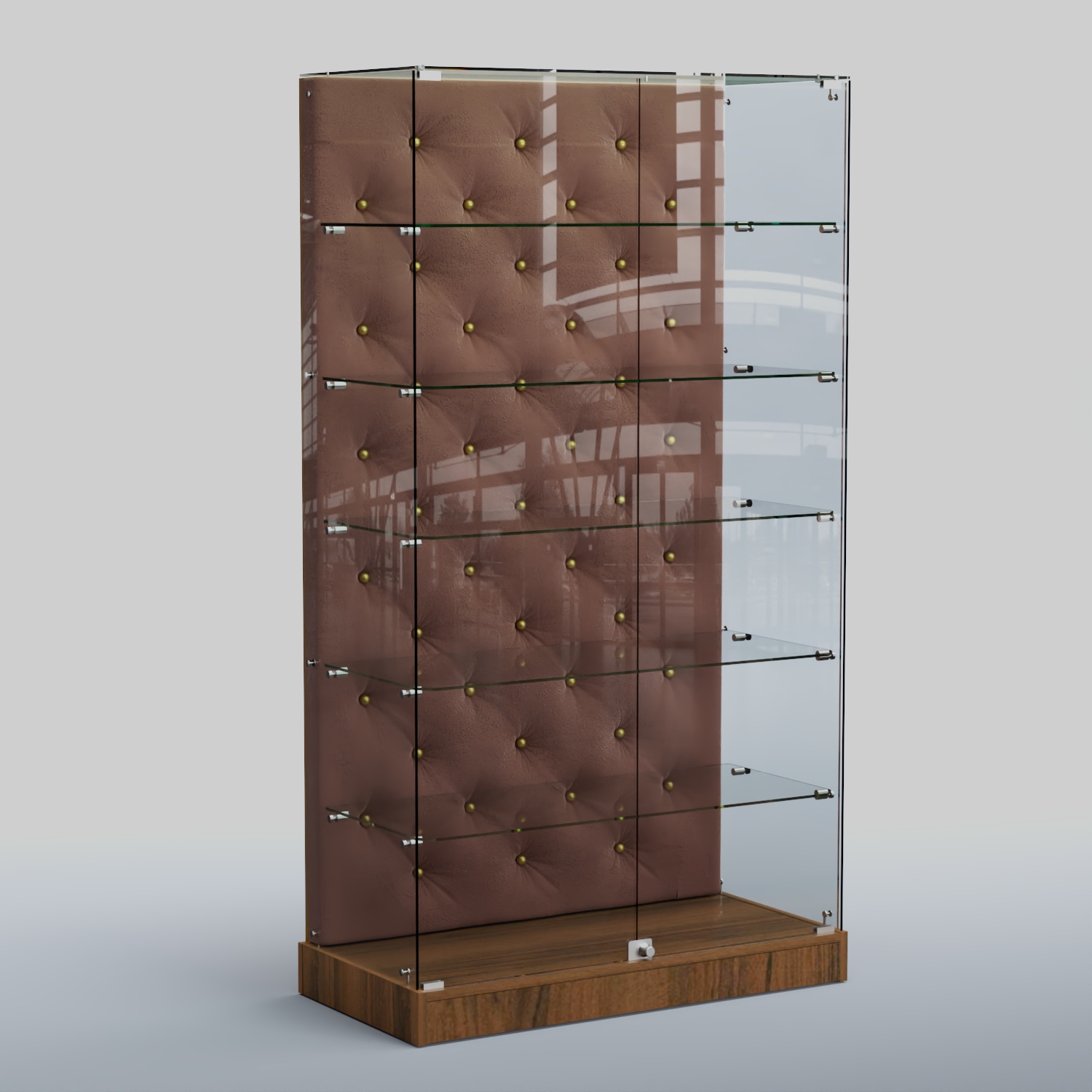 Низкая стеклянная витрина с КРЕМОВЫМ БАРХАТОМ ХП-505 (карета золото) Орех + 03 Mika