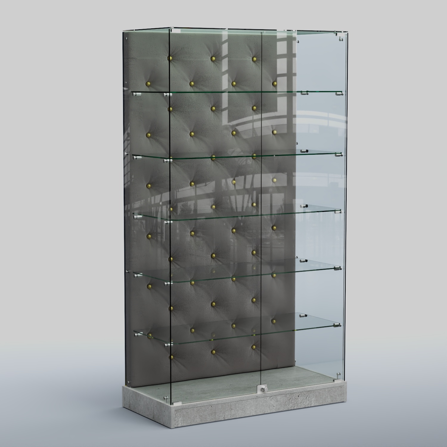 Низкая стеклянная витрина с КРЕМОВЫМ БАРХАТОМ ХП-505 (карета золото) Метрополитан Грей+15 Silver