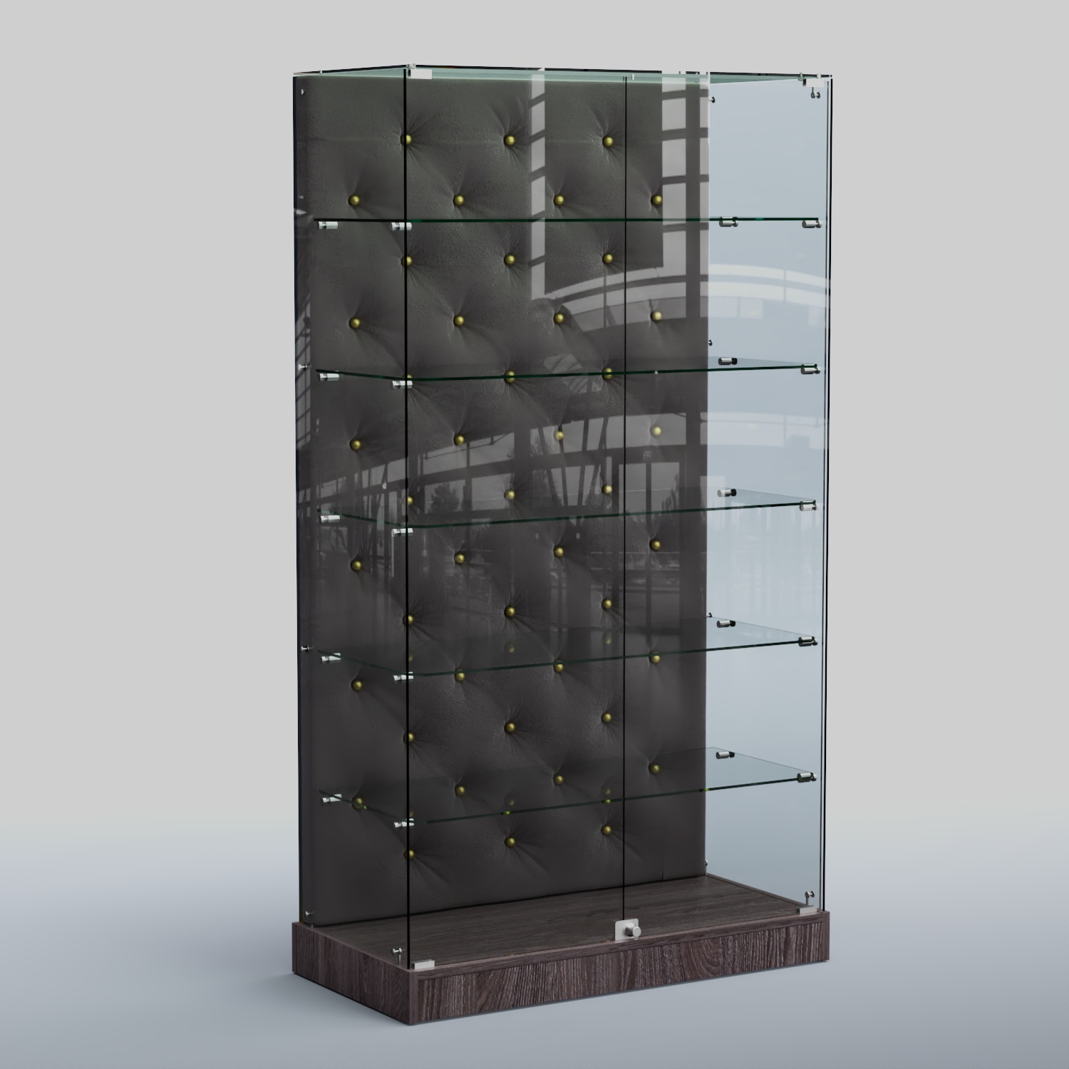 Низкая стеклянная витрина с КРЕМОВЫМ БАРХАТОМ ХП-505 (карета золото) Ясень темный+16 G