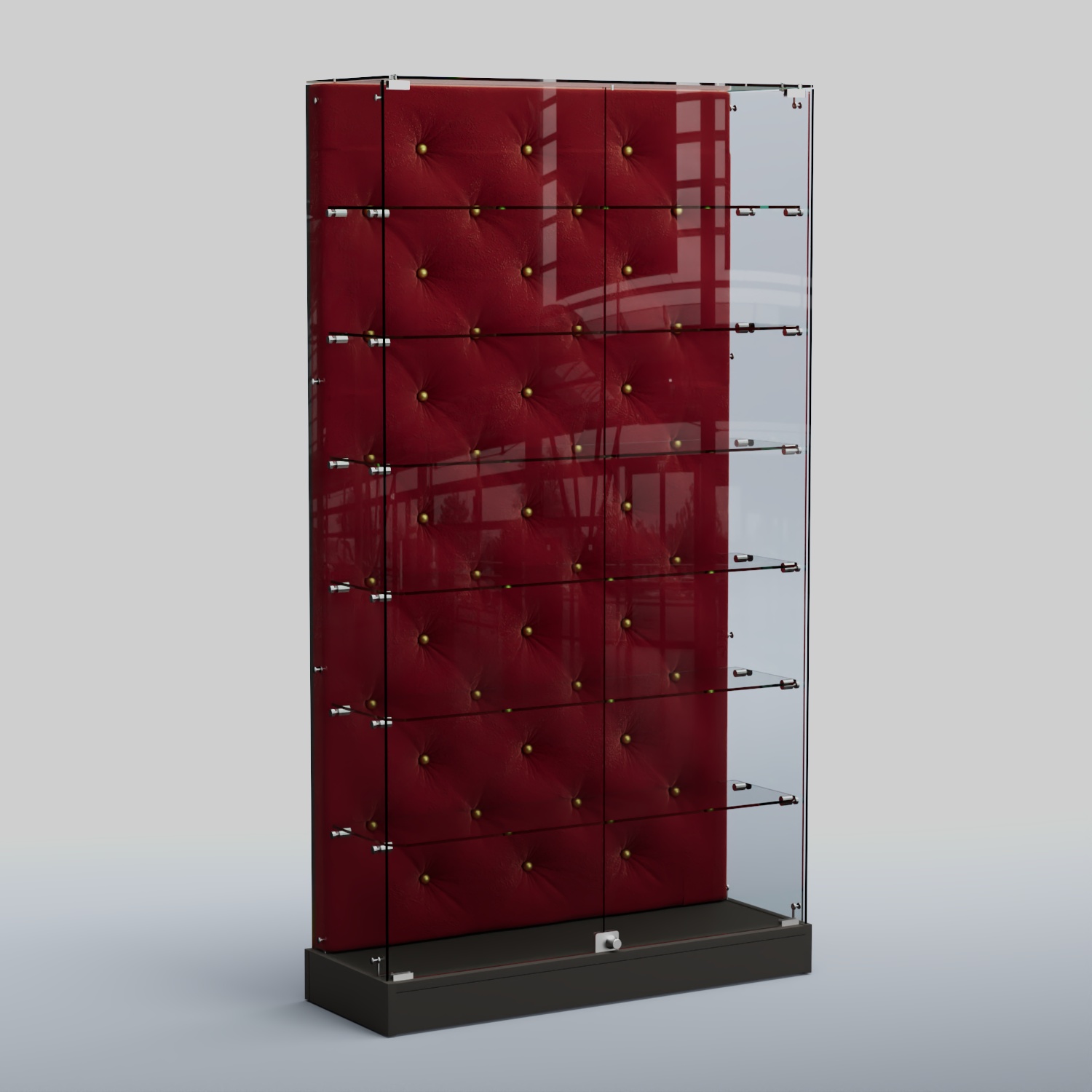 Низкая стеклянная витрина КАПИТОНЕ №9-ХП Черный + 07 Dk. Red Велюр