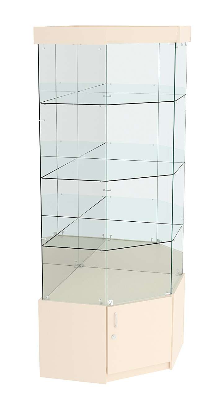 Витрина "Истра" угловая №14 (задние стенки - зеркало) Крем Вайс