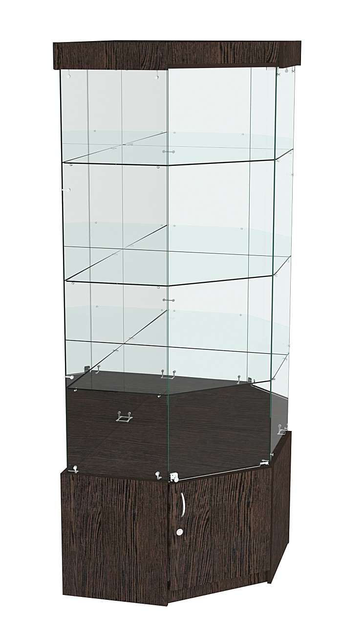 Витрина "Истра" угловая №14 (задние стенки - зеркало) Дуб Венге