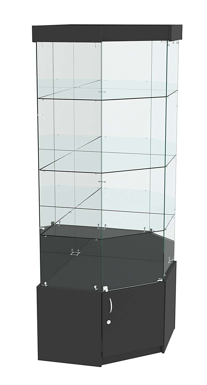 Витрина "Истра" угловая №14 (задние стенки - зеркало) Черный