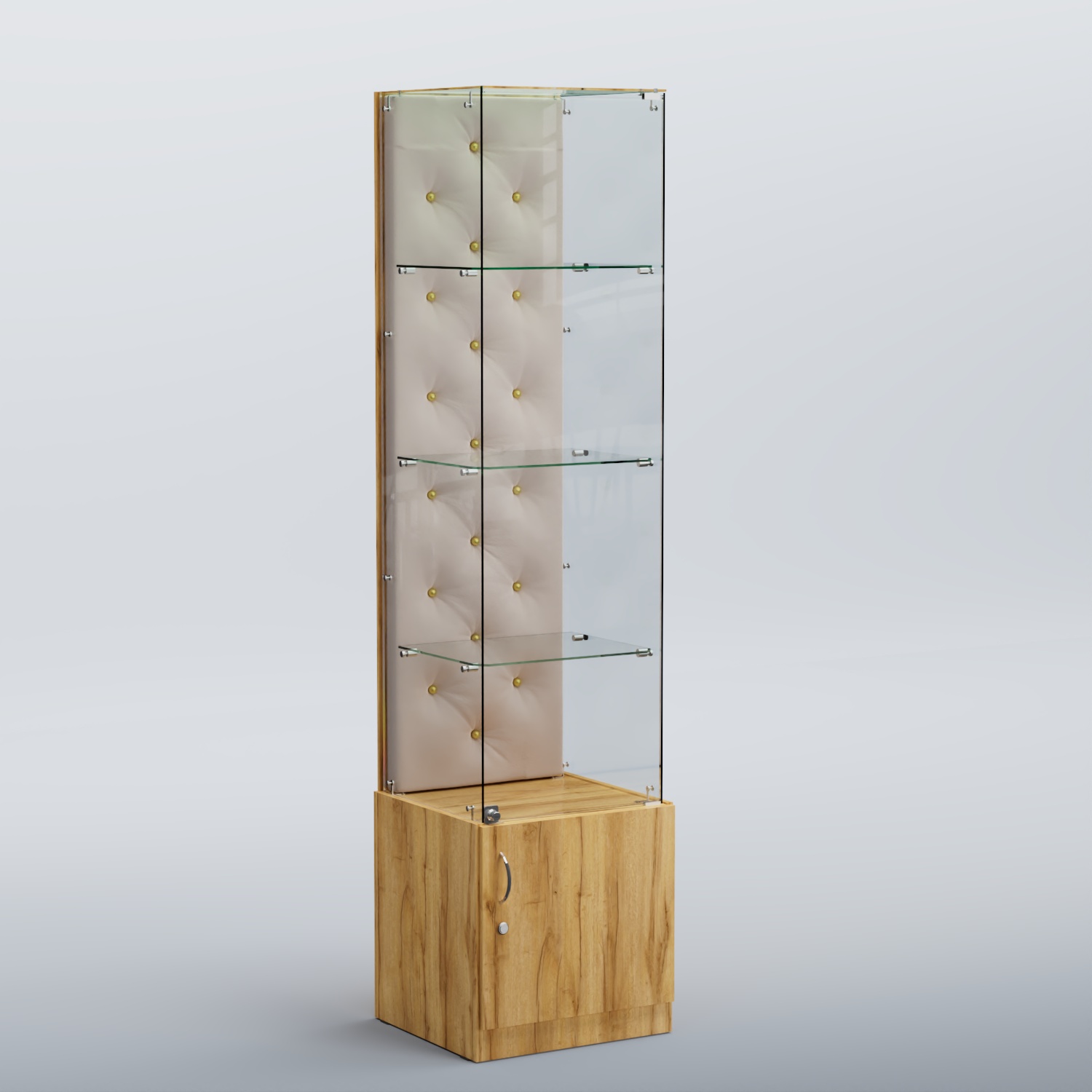 Высокая стеклянная витрина КАПИТОНЕ №6 Дуб Золотистый + 01 Cream