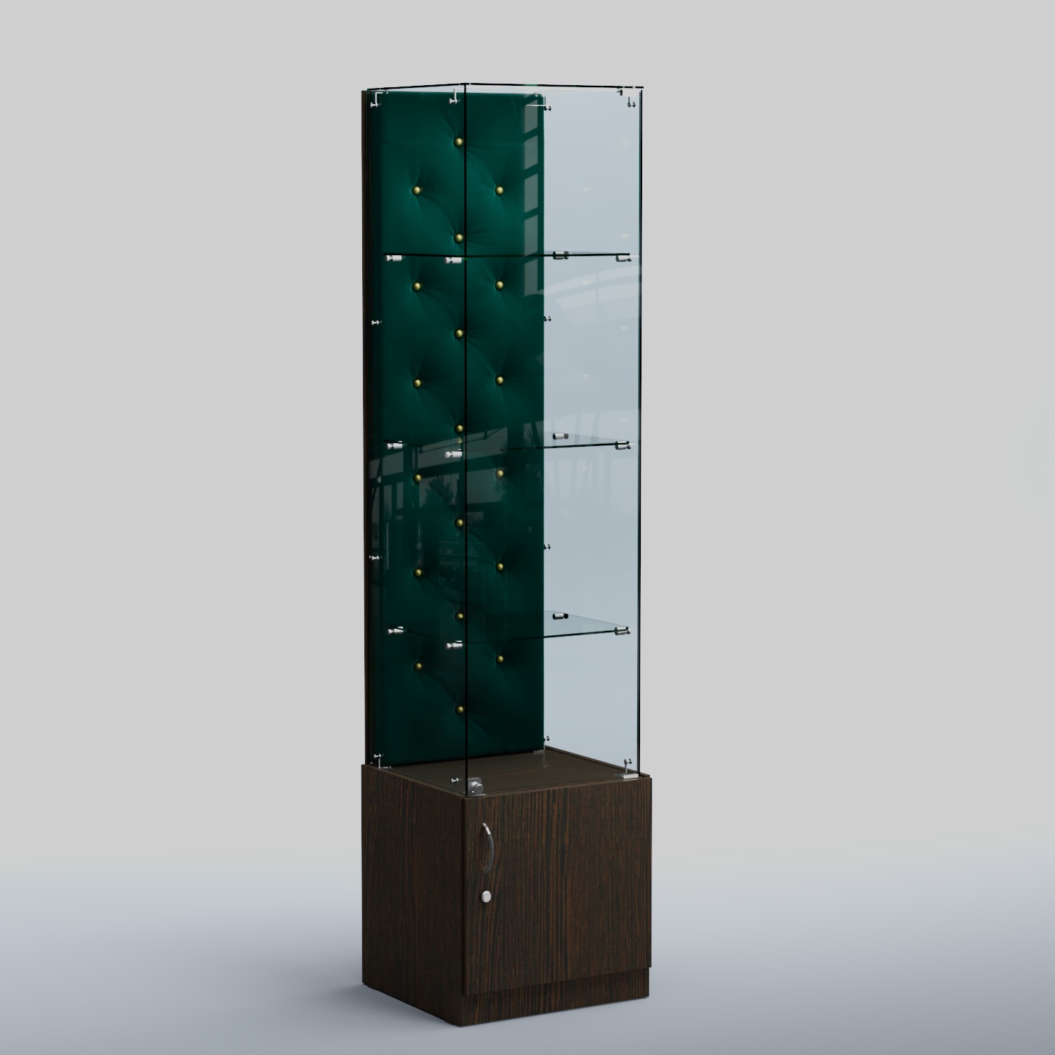Высокая стеклянная витрина КАПИТОНЕ №6 Дуб Венге  + Велюр Tiffany 10 Dk. Green