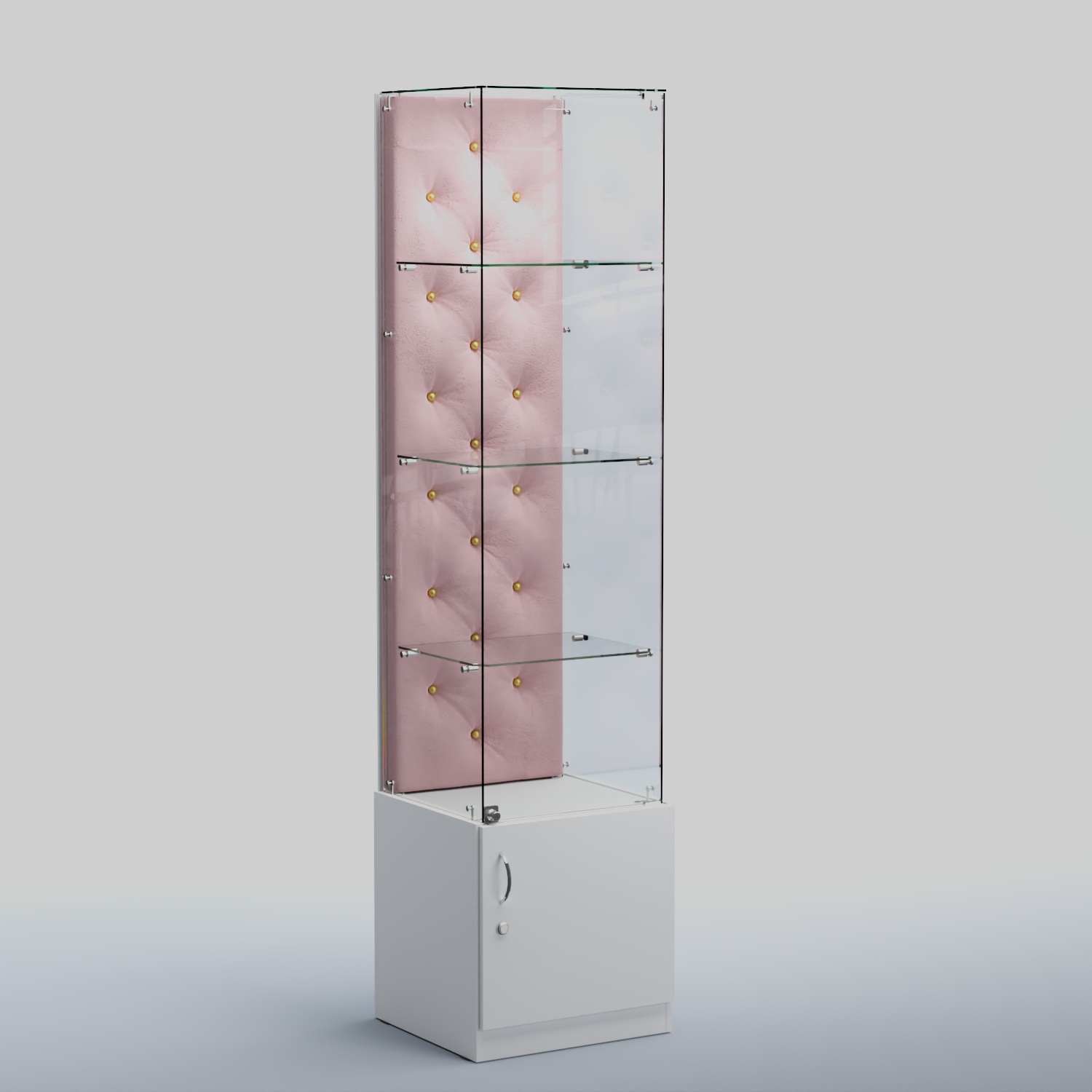 Высокая стеклянная витрина КАПИТОНЕ №6 Белый + 14 Flamingo