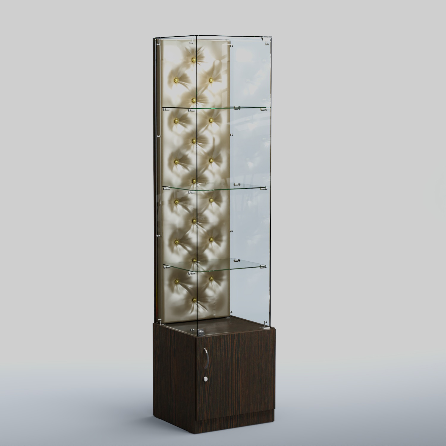 Высокая стеклянная витрина КАПИТОНЕ №6 Дуб Венге + Экокожа золотистая